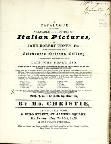 A catalogue of the very valuable collection of Italian pictures of John Robert Udney, Esq