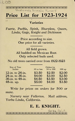 Price list for 1923-1924