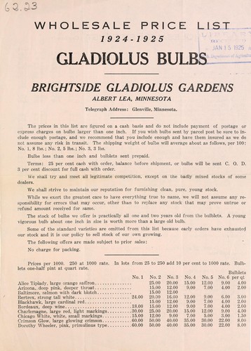 Wholesale price list 1924-1925