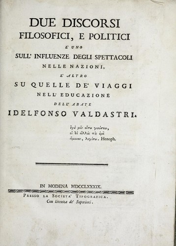 Due discorsi filosofici, e politici