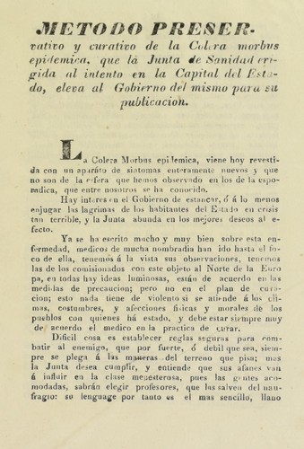 Metodo preservativo y curativo de la colera morbus epidemica
