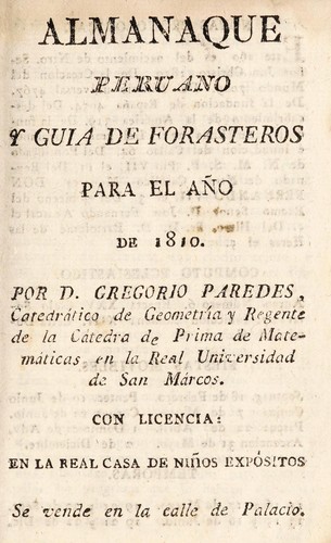 Almanaque peruano y guia de forasteros para el a©ło de 1810