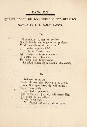 Canci©đn que en honor de Don E. Fits Geraldo [sic]