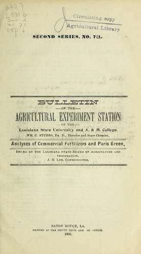 Analyses of commercial fertilizers and Paris Green