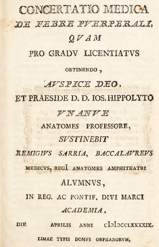 Concertatio medica de febre puerperali, quam pro gradu licentiatus obtinendo, auspice Deo