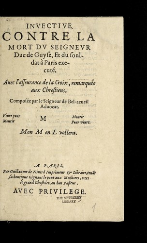 Inuectiue contre la mort du seigneur duc de Guyse