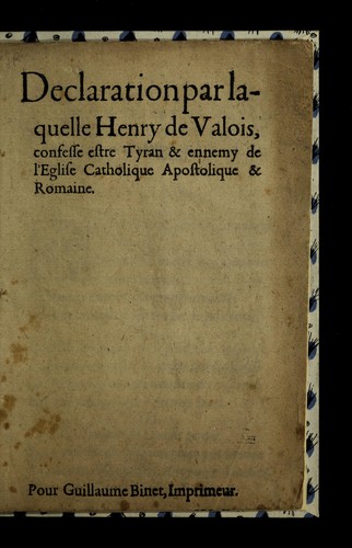 Declaration par laquelle Henry de Valois