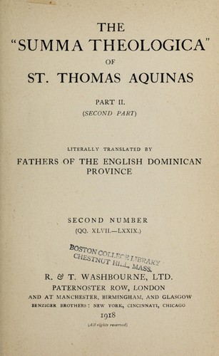 The "Summa theologica" of St. Thomas Aquinas