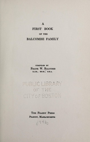 A first book of the Balcombe family
