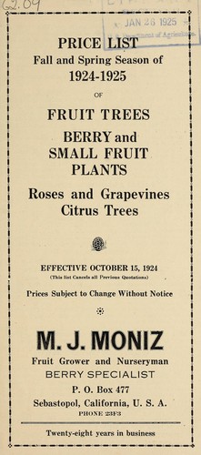 Price list fall and spring season of 1924-1925 of fruit trees, berry and small fruit plants, roses and grapevines, citrus trees