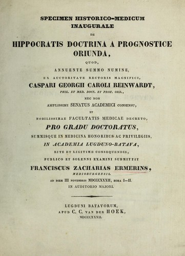 Specimen historico-medicum inaugurale de Hippocratis doctrina a prognostice oriunda ...
