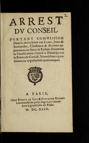 Arrest du Conseil portant commission pour la demolition des tours