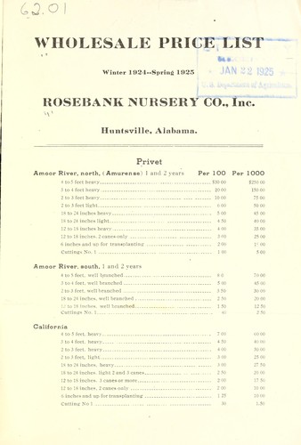 Wholesale price list