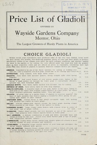Price list of gladioli