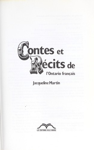Contes et re cits de l'Ontario franc ʹais