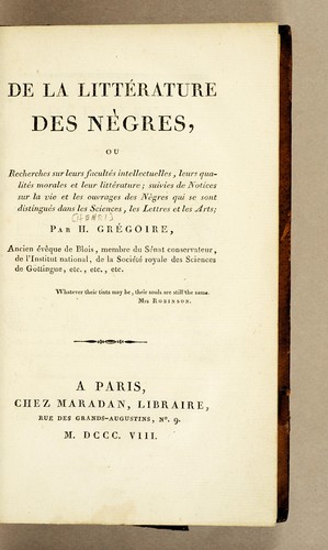 De la littérature des Nègres