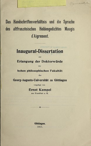 Das Handschriftenverha ltnis und die Sprache des altfranzo sischen Heldemgedichtes Maugis d'Aigremont
