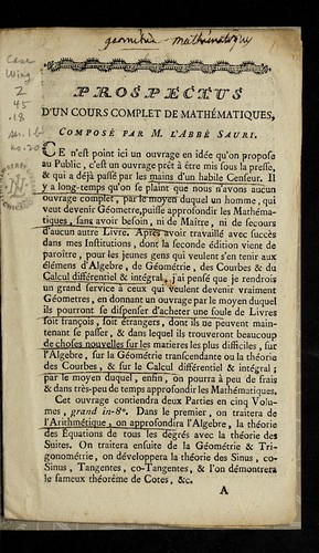 Prospectus d'un Cours complet de mathe matiques