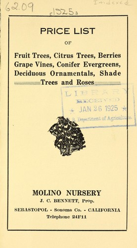 Price list of fruit trees, citrus trees, berries, grape vines, conifer evergreens, deciduous ornamentals, shade trees and roses
