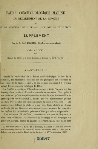 Faune conchyliologique marine du de partement de la Gironde et des co tes du Sud-Ouest de la France