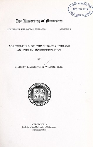Agriculture of the Hidatsa Indians