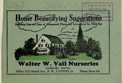 Home beautifying suggestions, including lists and sizes of ornamental plants and information for their use