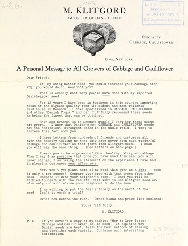 A personal message to all growers of cabbage and cauliflower