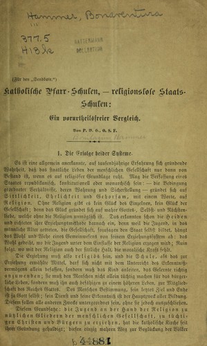 Katholische pfarr-schulen, -religionslose staats-schulen