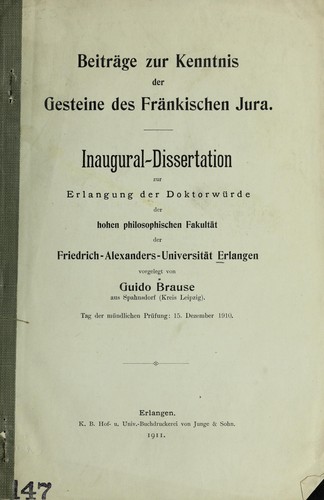 Beitra ge zur Kenntnis der Gesteine des Fra nkischen Jura