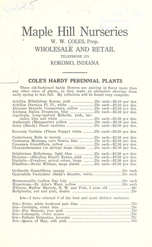 Cole's hardy perennial plants [price list]