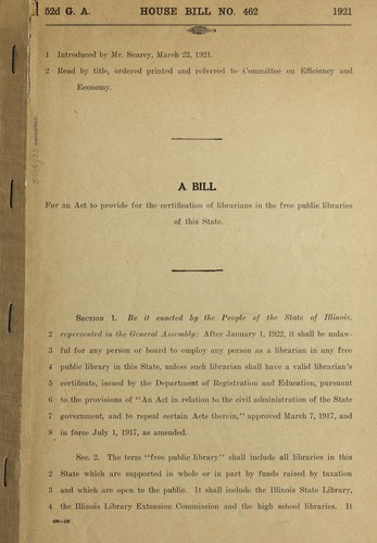 [Bills relating to the certification of librarians]