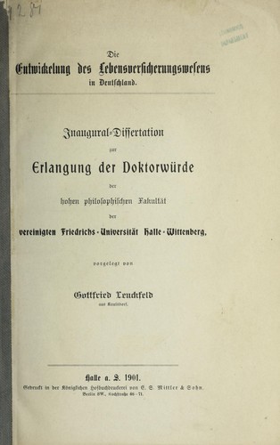Die Entwickelung des Lebensversicherungswesens in Deutschland ...