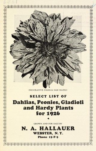 Select list of dahlias, peonies, gladioli and hardy plants for 1926