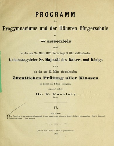 Der Unterricht in der deutschen Grammatik in den unteren und mittleren Klassen Ho herer Lehranstalten