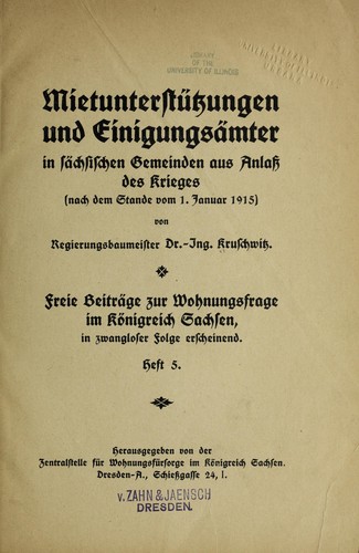 Mietunterstu tzungen und Einigungsa mter in sa chsischen Gemeinden aus Anlass des Krieges