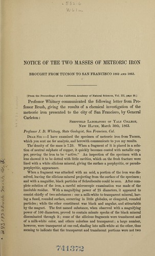 Notice of the two masses of meteoric iron brought from Tucson to San Francisco, 1862 and 1863