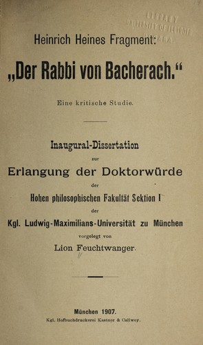 Heinrich Heines Fragment: "Der Rabbi von Bacherach"