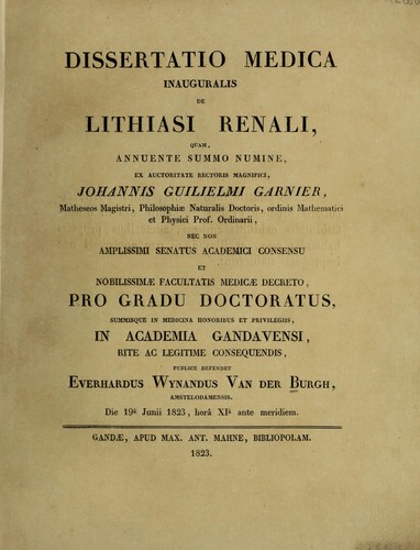 Dissertatio medica inauguralis de lithiasi renali