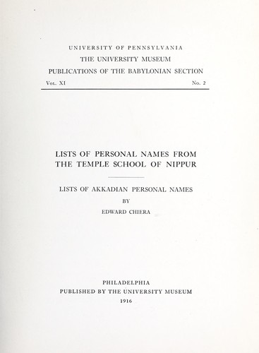 Lists of personal names from the Temple school of Nippur