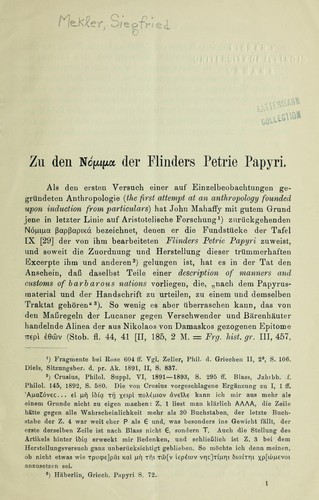 Zu den No mima der Flinders Petrie papyri