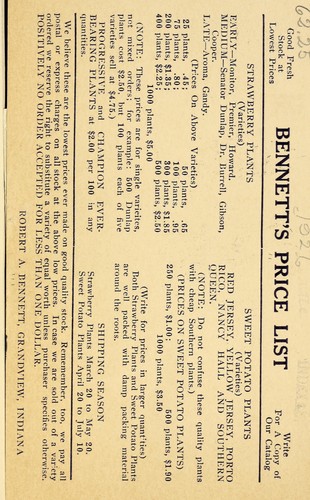 Bennett's price list