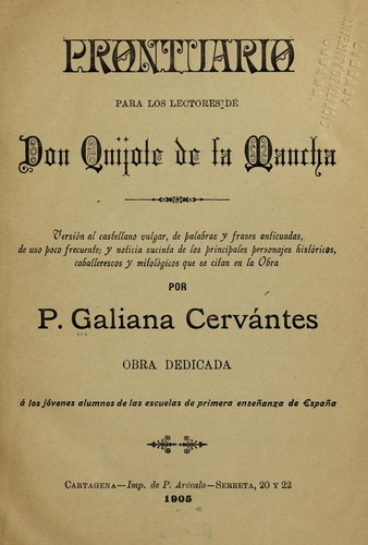 Prontario para los lectores de Don Quijote de la Mancha