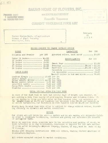 Current wholesale price list