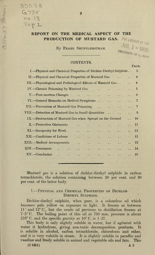 Report on the medical aspect of the production of mustard gas