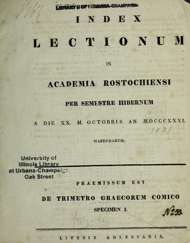 Index lectionum in Academia Rostochiensi semestri hiberno a die XX. M. Octobris an MDCCCXXXI habendarum
