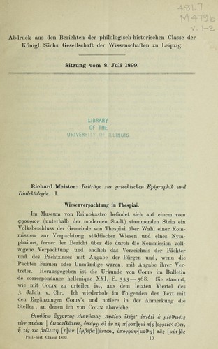 Beitra ge zur griechischen epigraphik und dialektologie