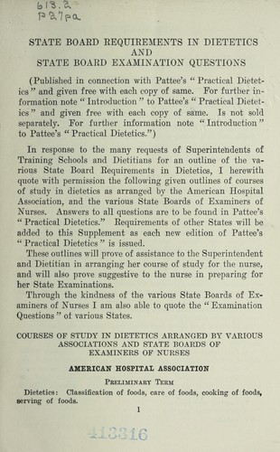 State Board requirements in dietetics and State Board examination questions