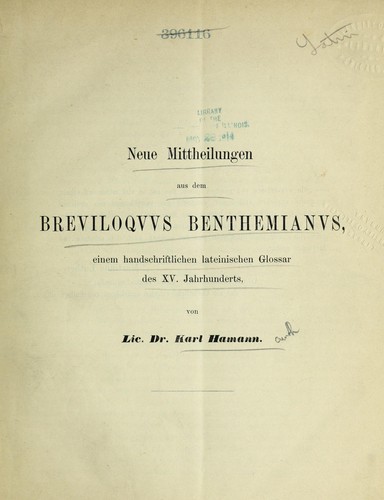 Neue mittheilungen aus dem Breviloquus Benthemianus