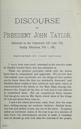 Discourse by President John Taylor