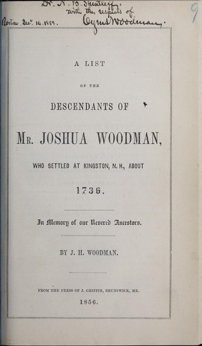 A list of the descendants of Mr. Joshua Woodman